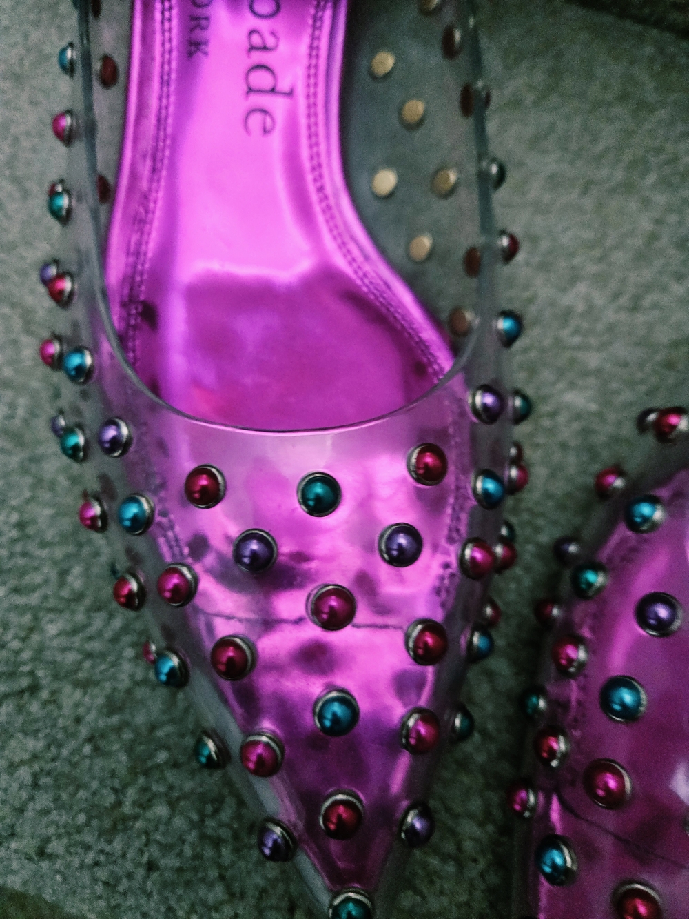kate spade Metallic Magenta Pointed Toe Flats with Multicolor Studs Worn Once